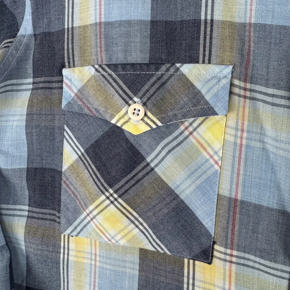VTG Levis Shirt Mens Large Blue Yellow Plaid Button Up Long Sleeve Western Korea